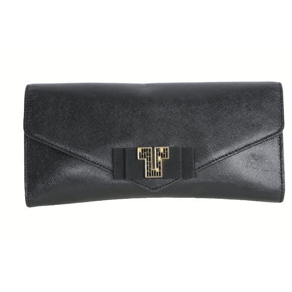 Tory Burch Black Deco Saffiano Leather Clutch Bag Evening Elegant Chic Purse - Picture 1 of 16